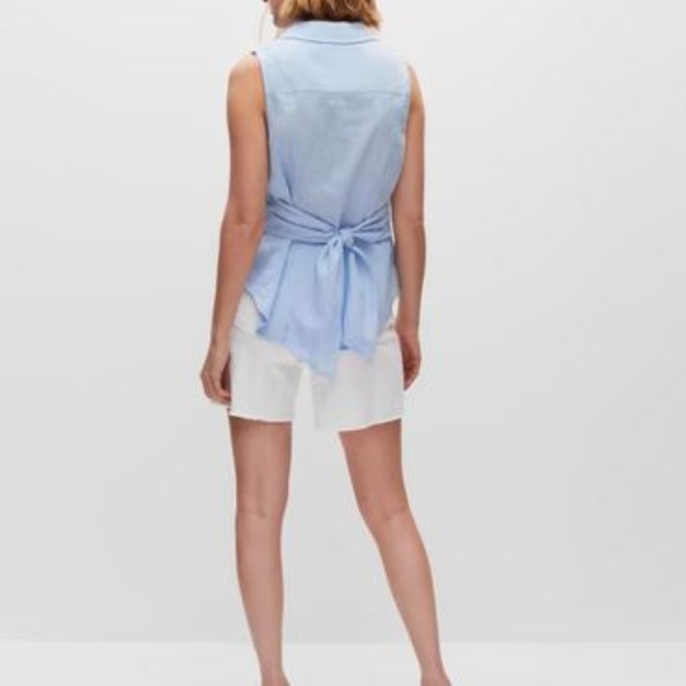 MELANIE LYNE: Tie Front Button Down Shirt - indigo blue - Picture 3 of 10